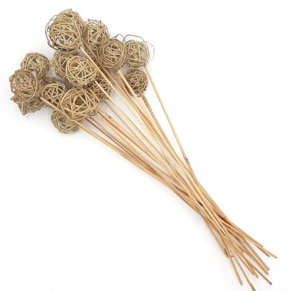 Palline di rattan con gambo, colore naturale - 20 steli